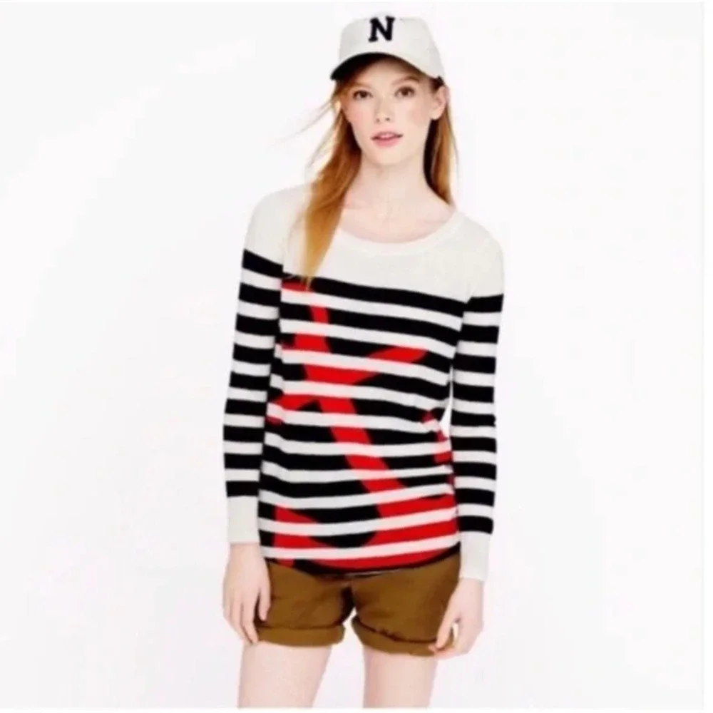 J Crew Collection Italian Cashmere Sweater Top Size XS‎ Nautical Anchor Striped